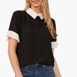 CeCe Black and White Boxy Blouse with Peter Pan Collar
